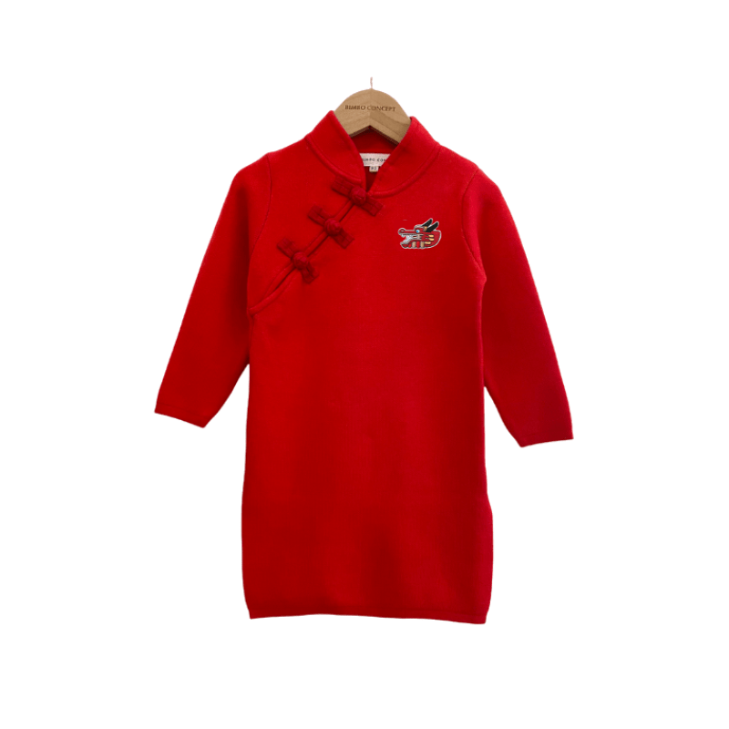 Long Sleeve CheongSam - Dragon - Red