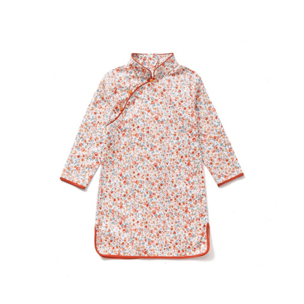 Long Sleeve CheongSam - Orange Floral