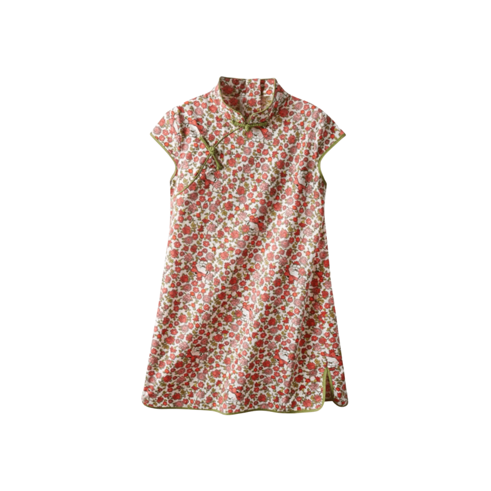 Short Sleeve CheongSam - Bear Floral Pattern