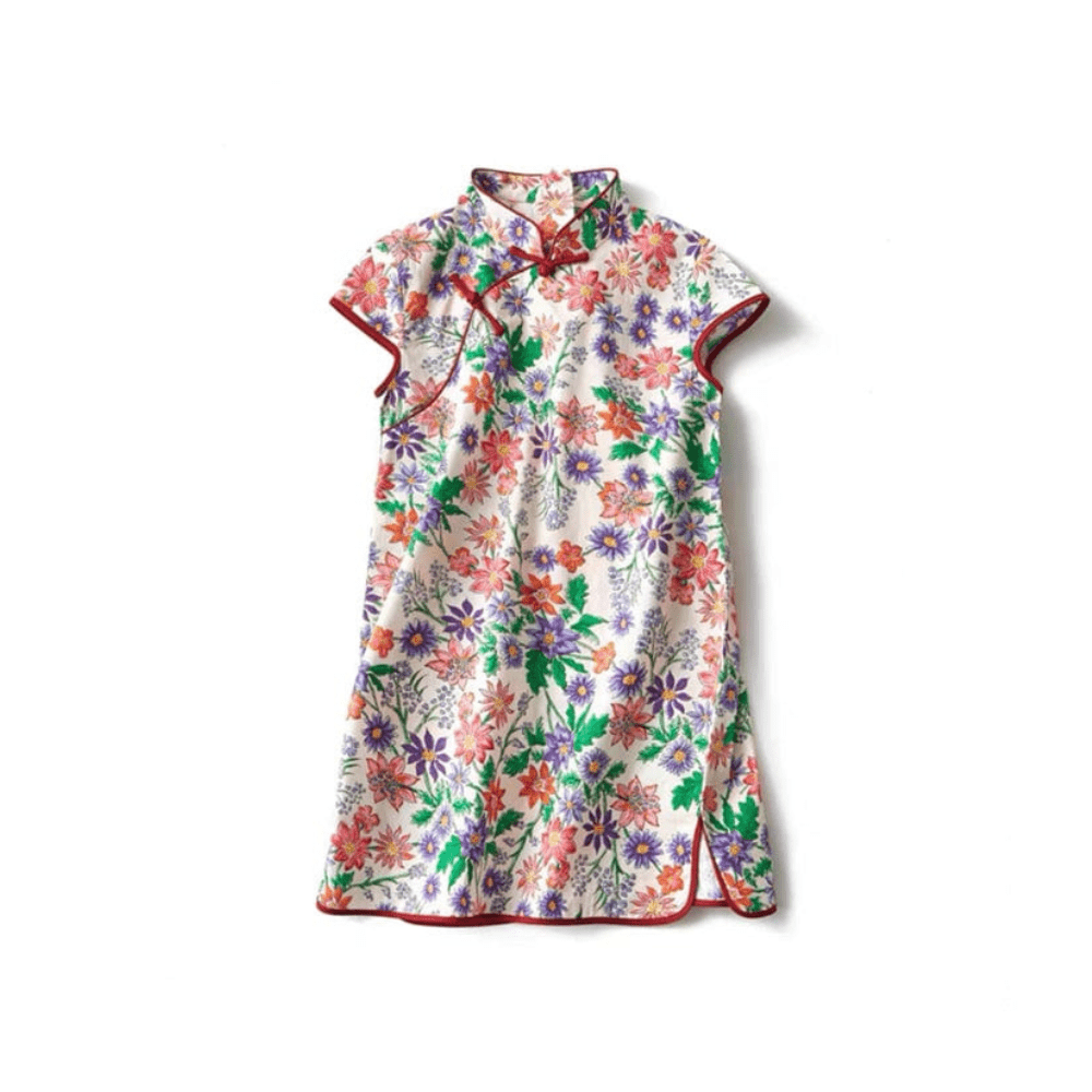 Short Sleeve CheongSam - Multi Floral Pattern
