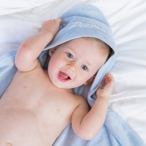 Bamboo Organic Cotton Hooded Towel - Seashell Blue (Personalized)