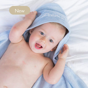 Bamboo Organic Cotton Hooded Towel - Seashell Blue (Personalized) - Bimbo Concept
