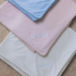 Bamboo Organic Cotton Swaddle Blanket - Seashell Blue (Personalized) - Bimbo Concept