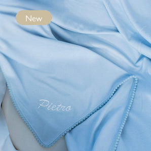 Bamboo Organic Cotton Swaddle Blanket - Seashell Blue (Personalized) - Bimbo Concept