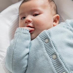 Organic Cotton Baby Knit Set Cardigan & Short - Blue - Bimbo Concept