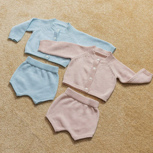 Organic Cotton Baby Knit Set Cardigan & Short - Blue - Bimbo Concept