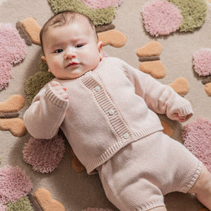 Organic Cotton Baby Knit Set Cardigan & Short - Pink - Bimbo Concept