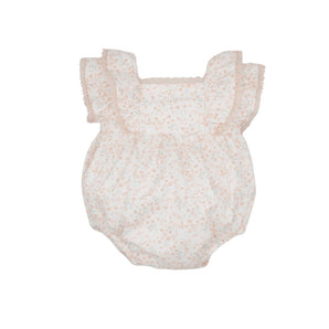 Pink Flower Romper With Ruffle And Lace - Bimbo Concept