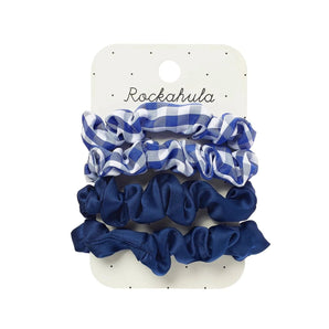 School Check and Satin Scrunchie Set Blue - Bimbo Concept