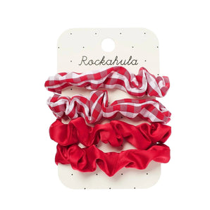 School Check and Satin Scrunchie Set Red - Bimbo Concept