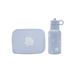Seashell Silicone Lunch Box + Seashell Insulated Drinking Bottle 350ML - Blue - Bimbo Concept