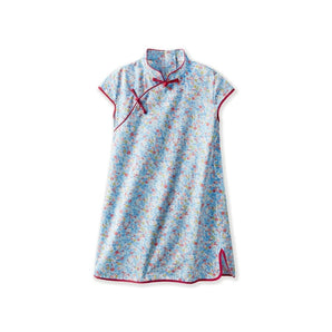Short Sleeve CheongSam - Blue Little Floral - Bimbo Concept