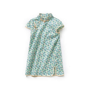 Short Sleeve CheongSam - Blue Summer Floral - Bimbo Concept