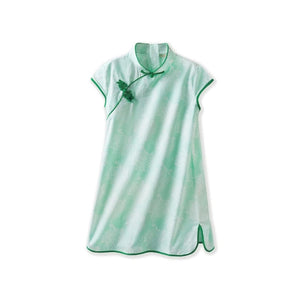 Short Sleeve CheongSam - Green Blooming Flower - Bimbo Concept