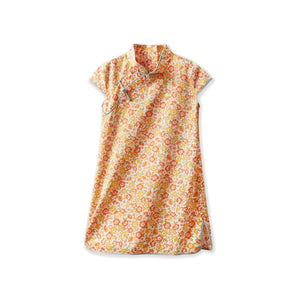 Short Sleeve CheongSam - Orange Summer Floral - Bimbo Concept