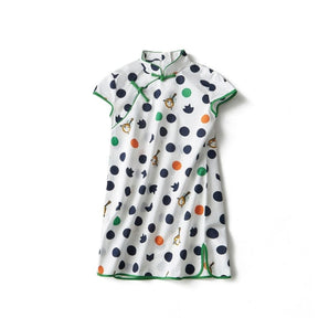 Short Sleeve CheongSam - Polka Dots - Bimbo Concept