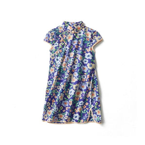 Short Sleeve CheongSam - Purple Floral - Bimbo Concept