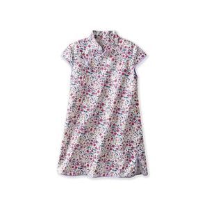 Short Sleeve CheongSam - Purple Summer Floral - Bimbo Concept