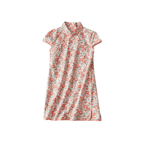 Short sleeve CheongSam - Red Floral - Bimbo Concept