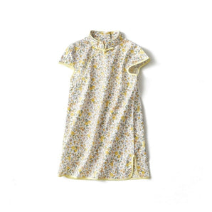 Short Sleeve CheongSam - Yellow Floral - Bimbo Concept