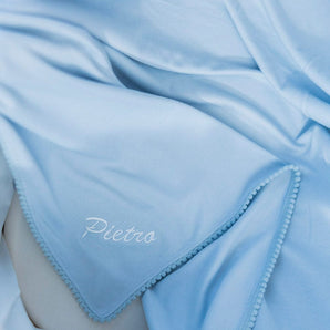 Bamboo Organic Cotton Swaddle Blanket - Seashell Blue (Personalized)