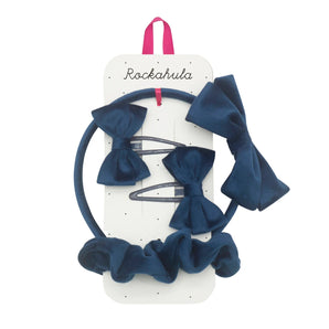 Velvet Bow School Hair Set Blue - Bimbo Concept