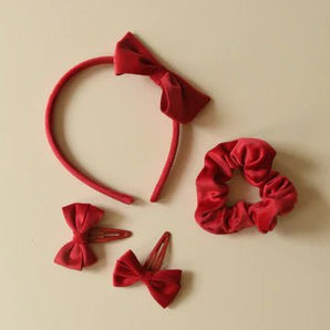 Velvet Bow School Hair Set Red - Bimbo Concept