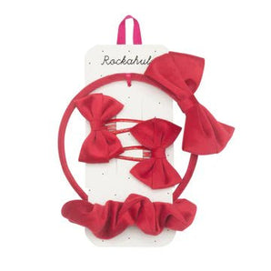 Velvet Bow School Hair Set Red - Bimbo Concept