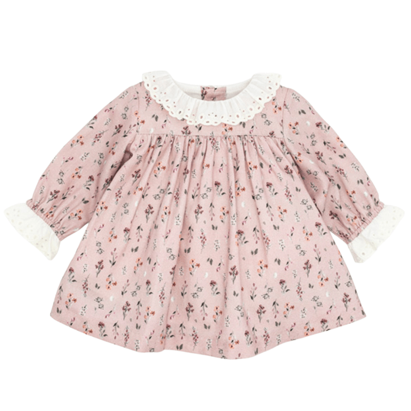 Mini Dress Viella Pink Flowers Embroidered Collar