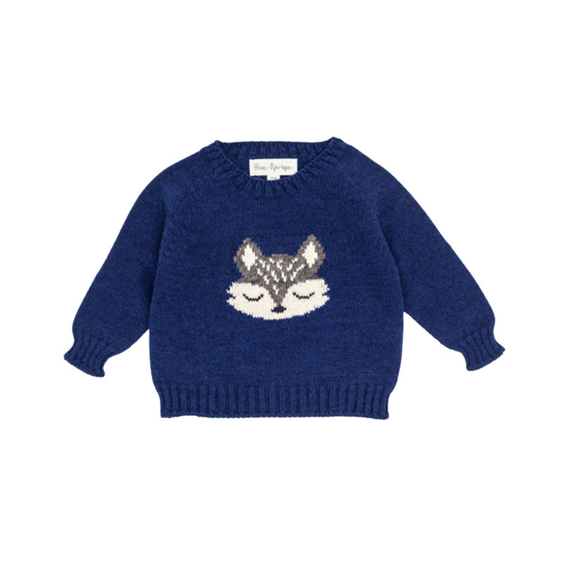 Merino Wool Knitted Sweater Blue Fox