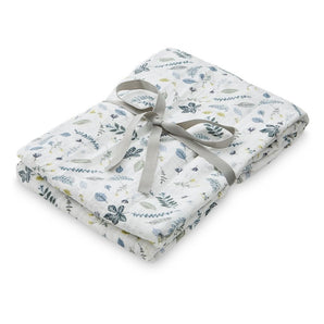 Pressed Leaves Blue COTTON LIGHT MUSLIN SWADDLE