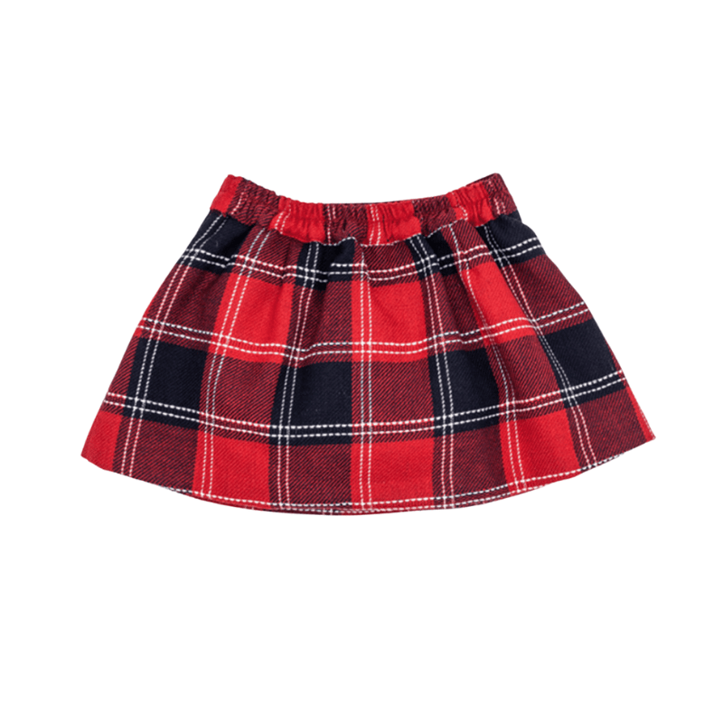 Red Metal Buttons Skirt Red Tartan and Navy