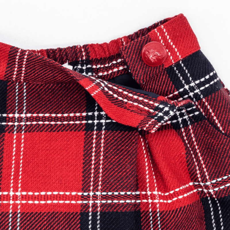 Red Metal Buttons Skirt Red Tartan and Navy