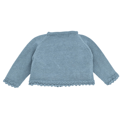 Merino Wool Knitted Cotton Cardigan Eco Fur Pom Pom