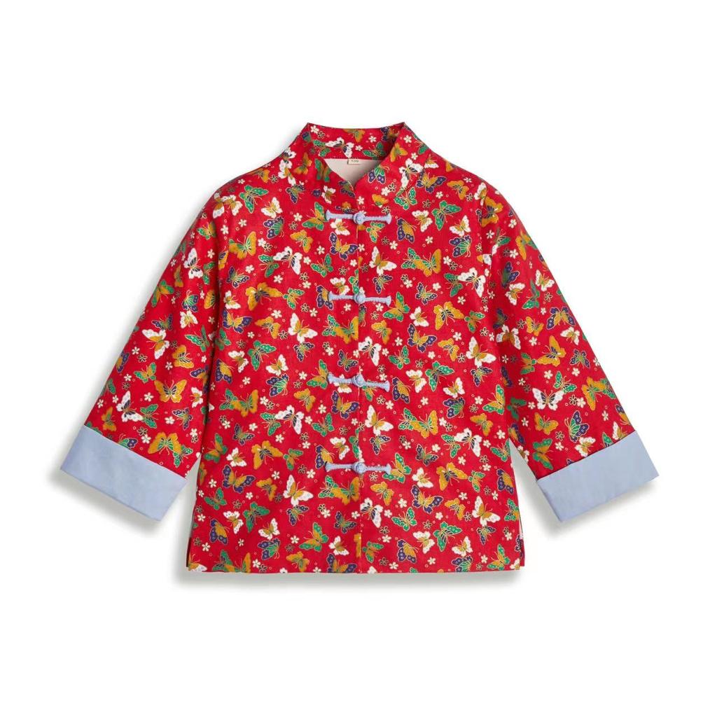 Kung Fu Shirt - Red Floral Pattern