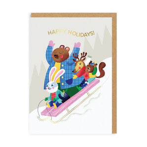 Animals Sledging Christmas Card