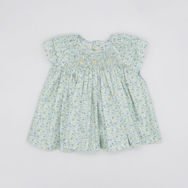 Blue And Yellow Flower Dress Smock Dot And Double Ruffled