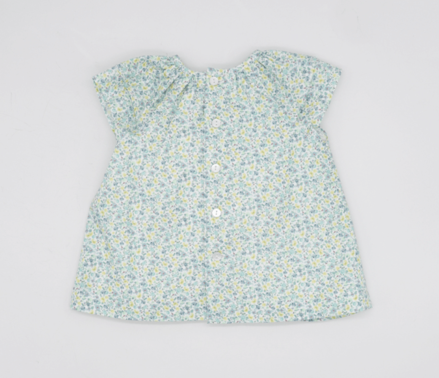 BLUE AND YELLOW FLOWER DRESS SMOCK DOT AND DOUBLE RUFFLED
