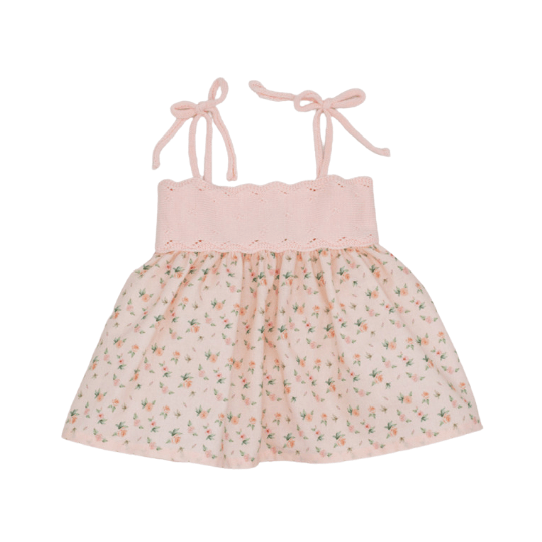 Baby Pink Flowers Poplin Straps Combined Dress