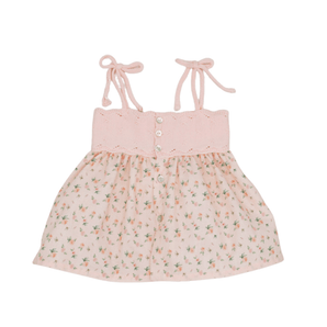 Baby Pink Flowers Poplin Straps Combined Dress