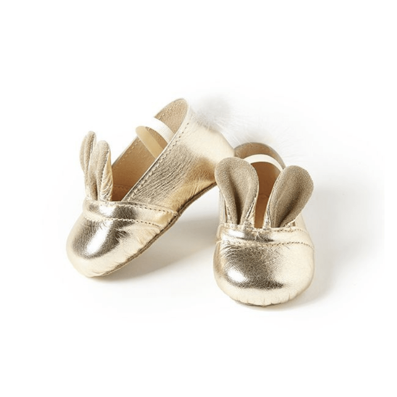 Bunny Up Newborn Shoes - Platinum Leather / Fur Pompon Tail
