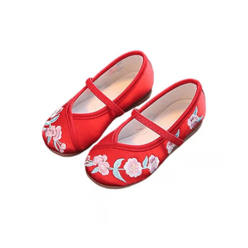 Chinese Embroidered Shoes - Red Floral