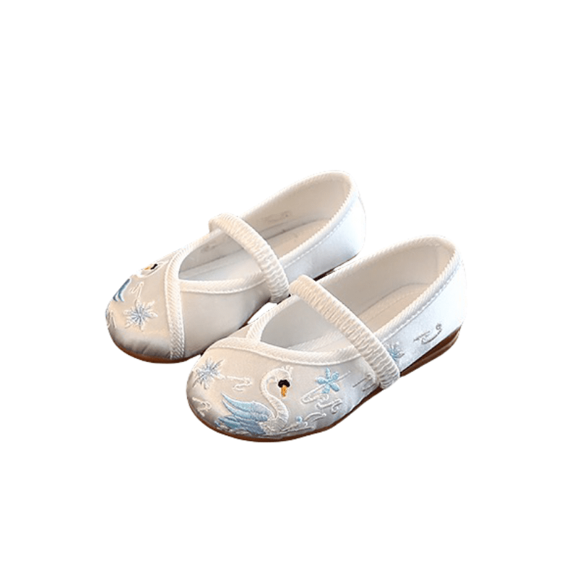 Chinese Embroidered Shoes - White Swan