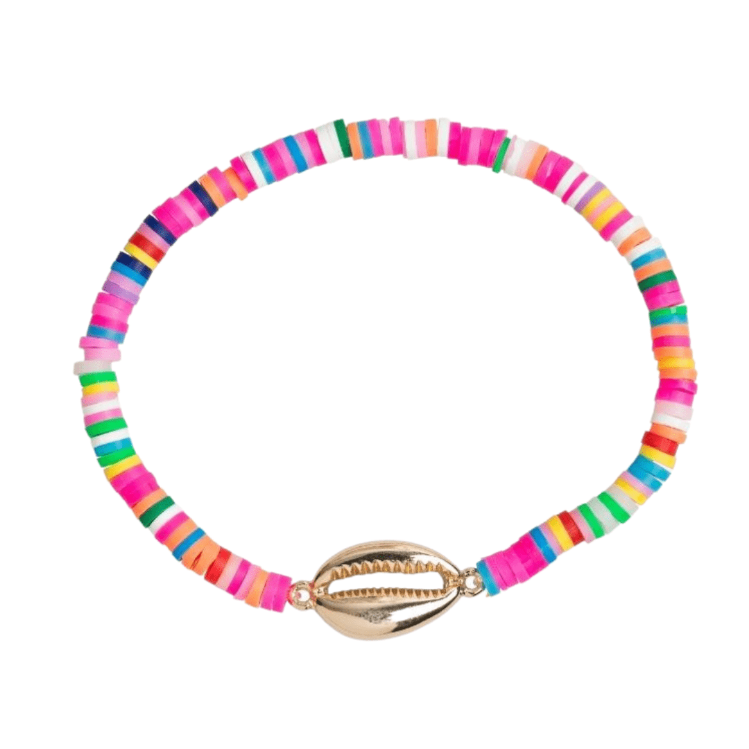 Colorful Bead Cowrie Bracelet - Gold