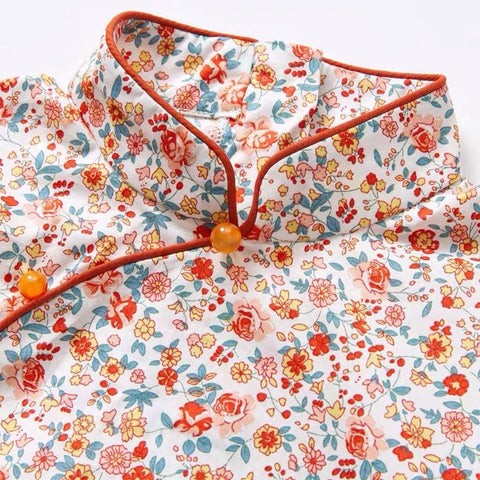Long Sleeve CheongSam - Orange Floral