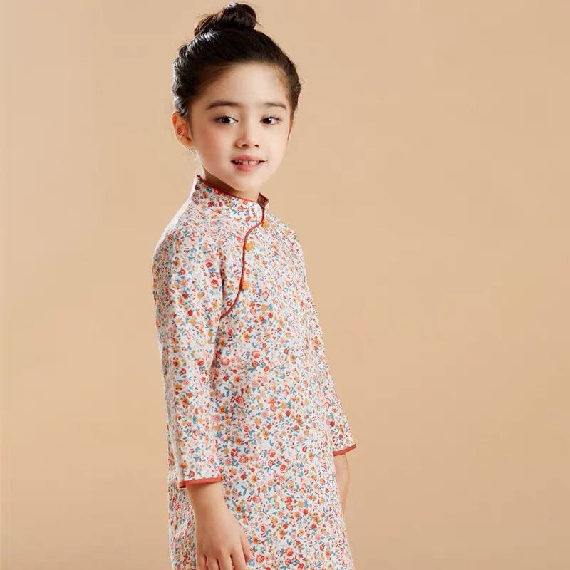 Long Sleeve CheongSam - Orange Floral