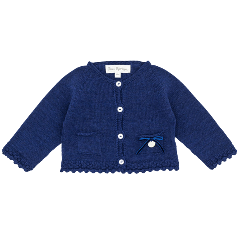 Knitted Cardigan with Pockets Velvet Bow