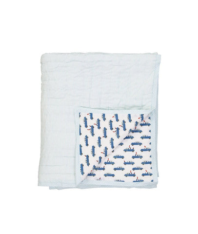 Reversible Quilted Bed Cover - Blue Car
