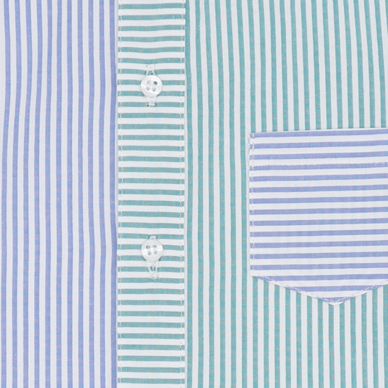 TWO-COLOUR SHIRT WITH GREEN AND BLUE SEERSUCKER STRIPES