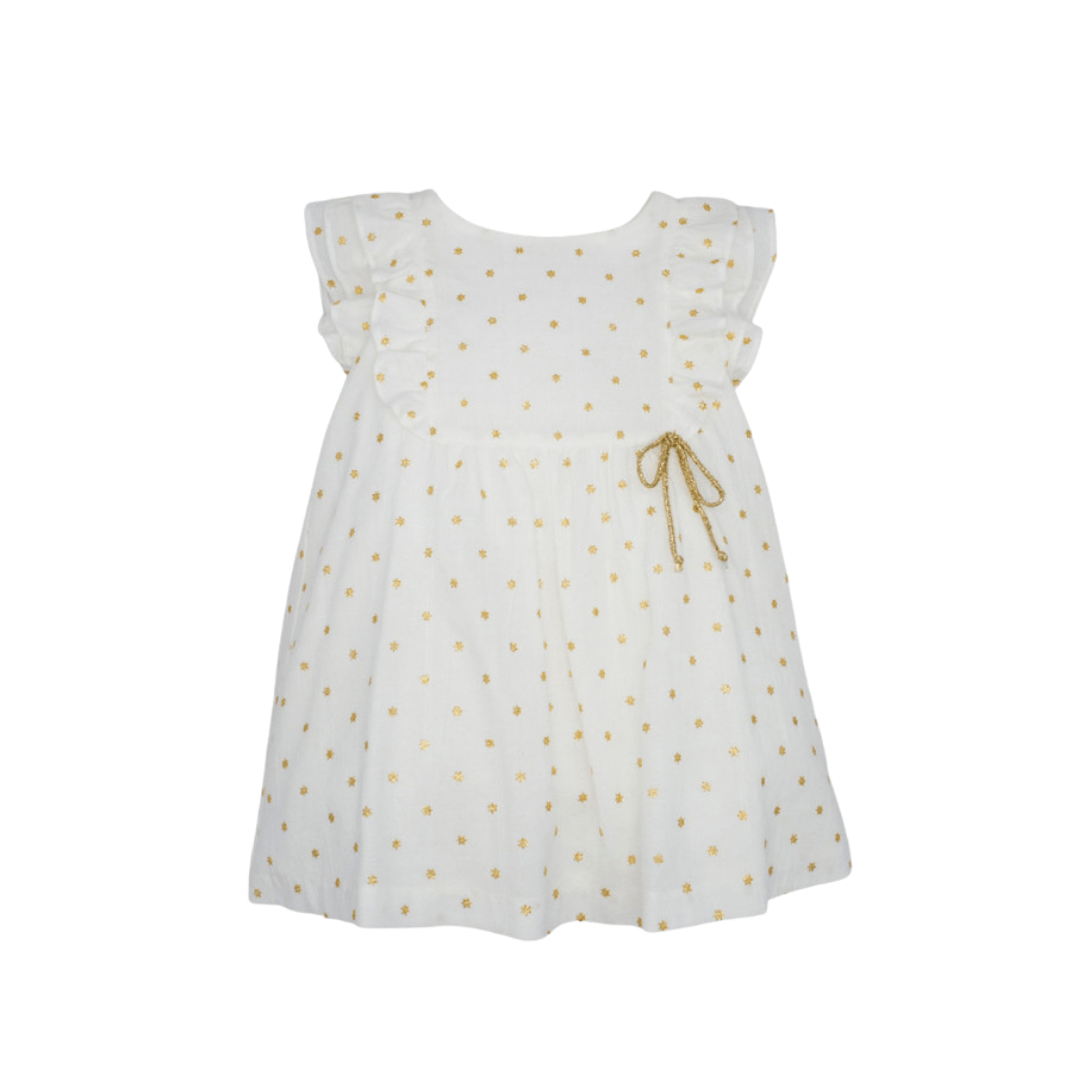 Voile Ruffle Dress with Gold Stars Structure